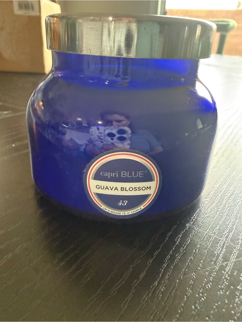 Capri blue Guava Blossom Candle - Blue Glass Jar